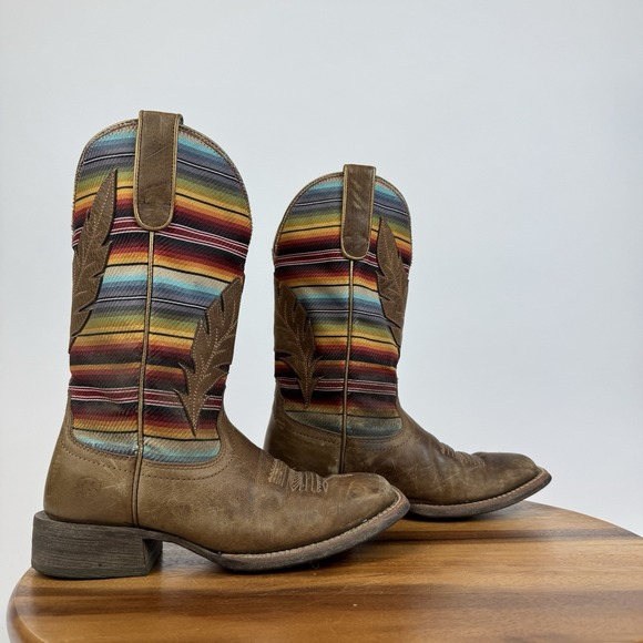 Womens Ariat Circuit Feather Brown Leather Western Cowboy Boots Size 6.5 B GUC - Picture 1 of 10